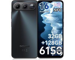 DOOGEE Note 60 Smartphone - 6,56" - Android 16 - 32GB(3+29) RAM - 128GB ROM - 6150 mAh - Lichtgewicht 190 g - 3,5 mm hoofdtelefoonaansluiting - NFC - GPS - Zwart