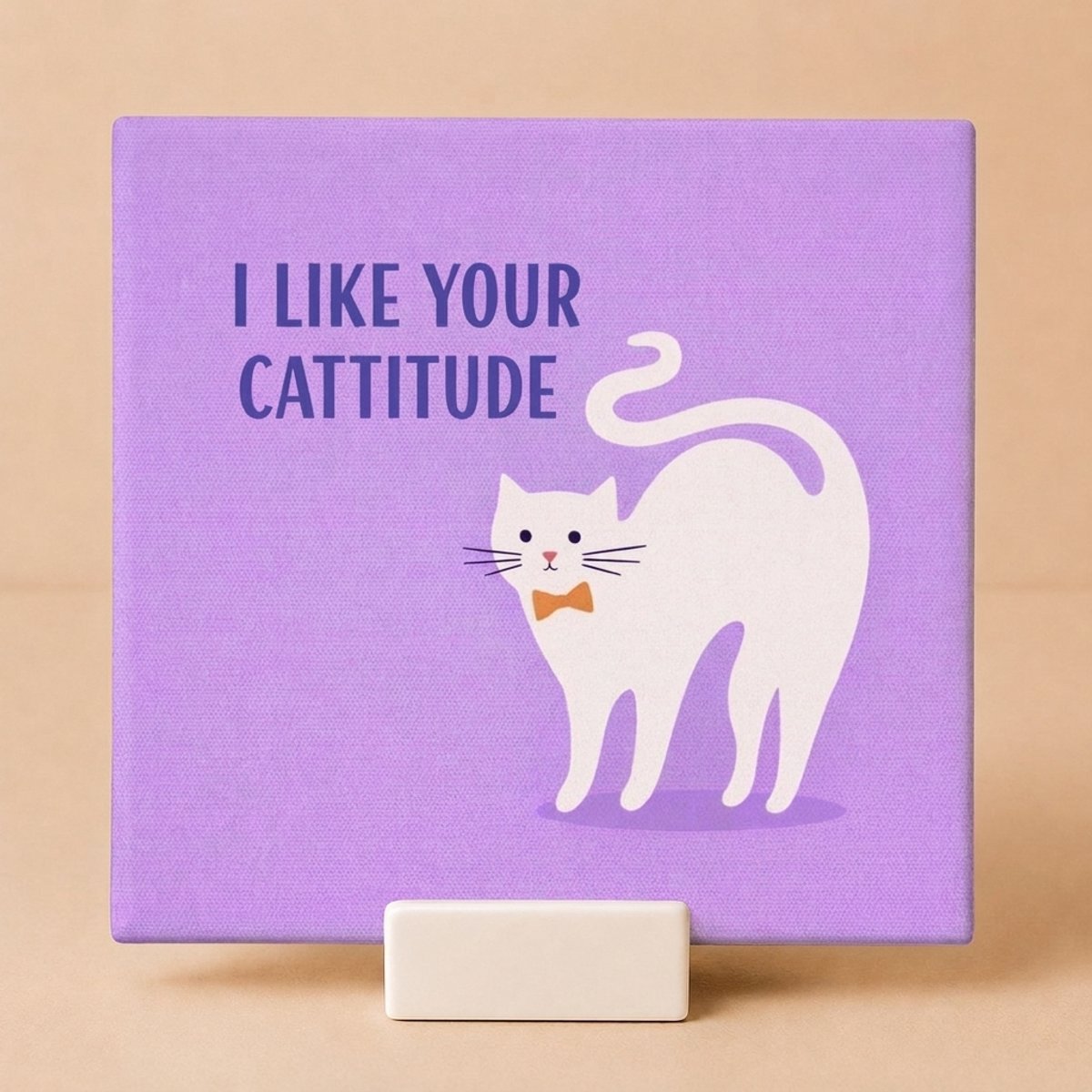 Tegeltje met Spreuk "I Like Your Cattitude" Kat – Keramisch Tegeltje 11x11 cm met Houdertje – Kattenliefhebber Cadeau