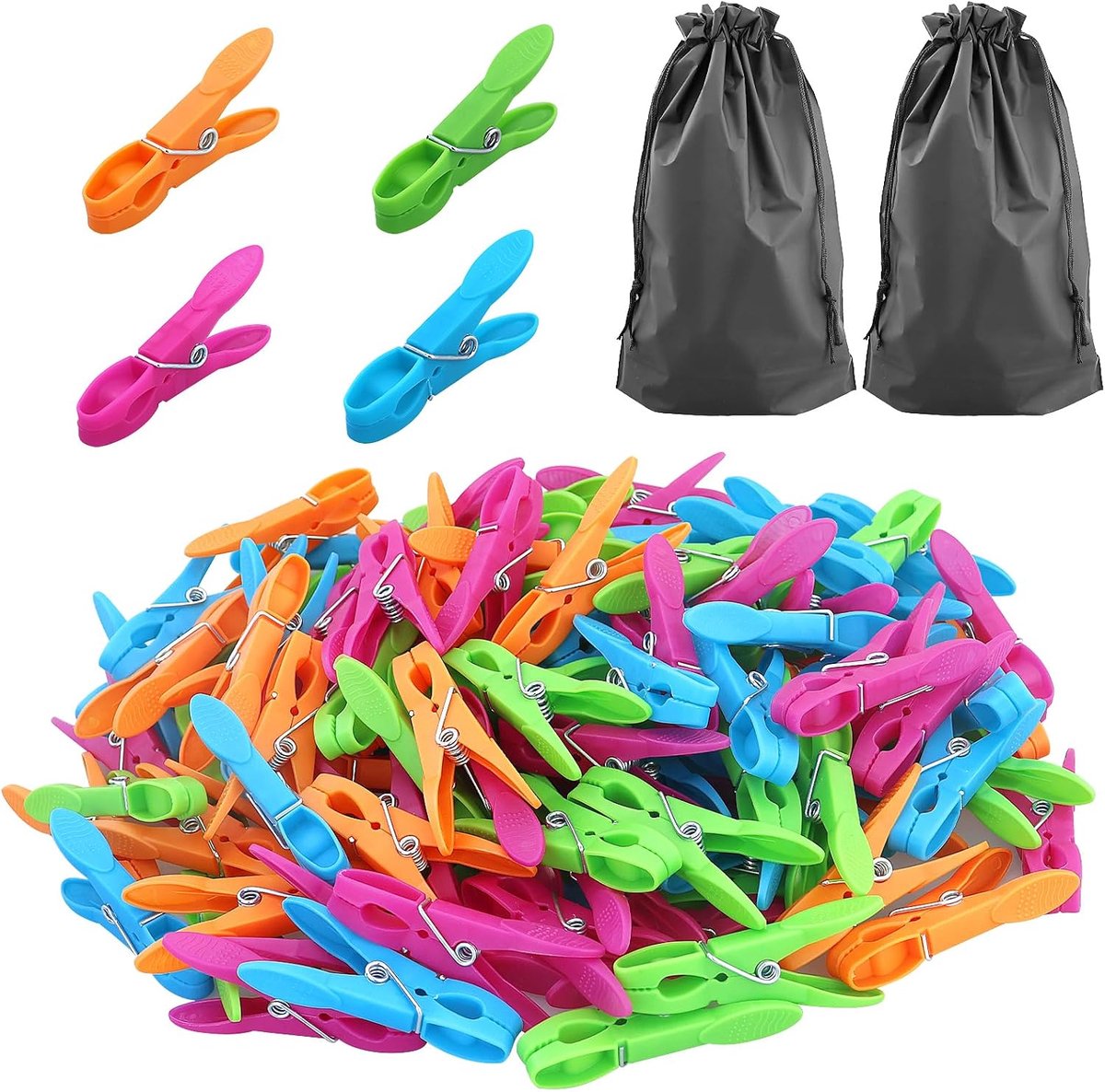 Wasknijpers, kunststof wasknijpers voor waslijn, sterke grip, wasknijpers met meerdere kleuren, wasknijpers, windbestendig, voor deken, handdoek, kleding, sokken