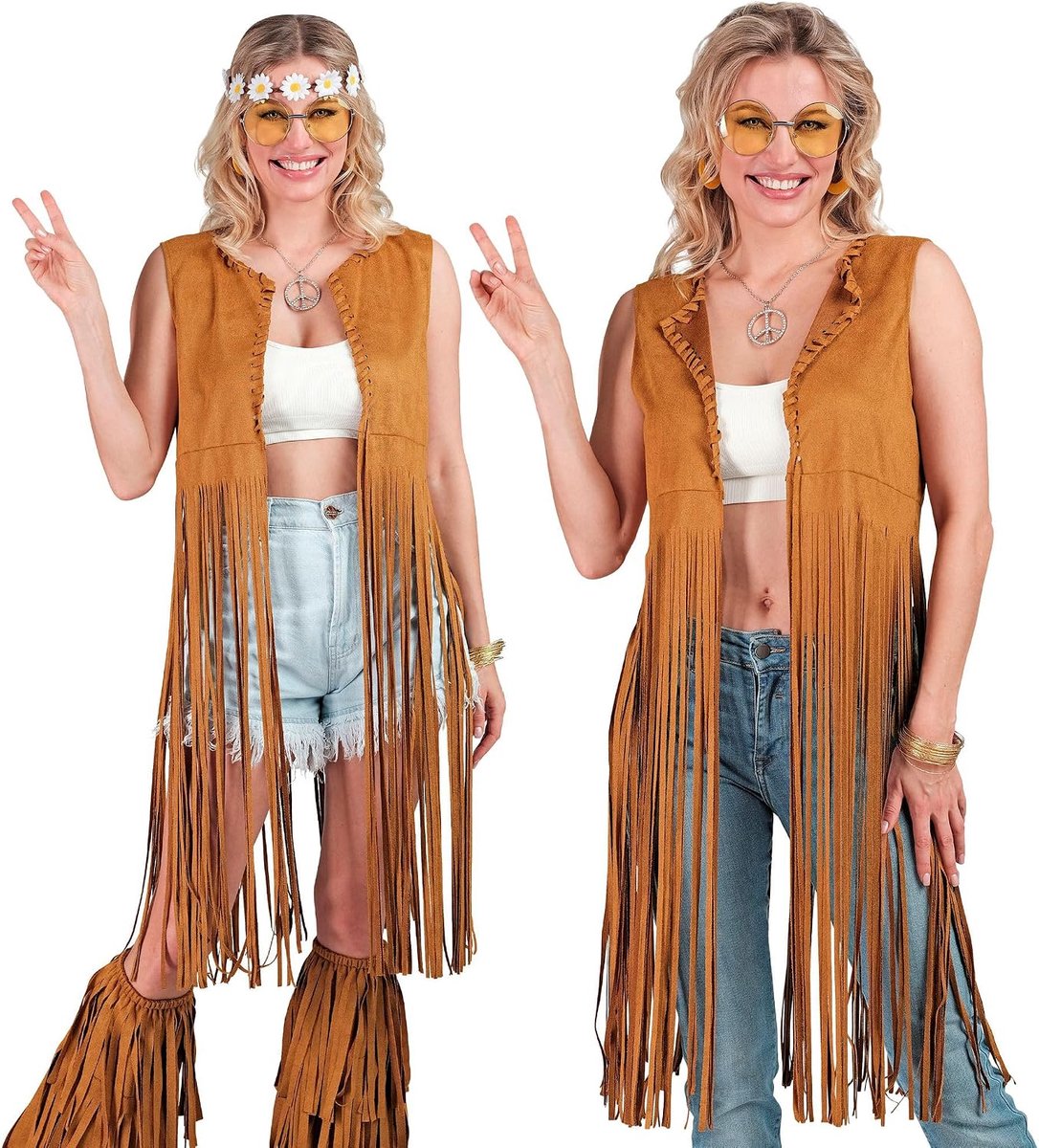 Party Fashion - Hippiekostuum voor dames, franjes, bruin, festivaloutfit