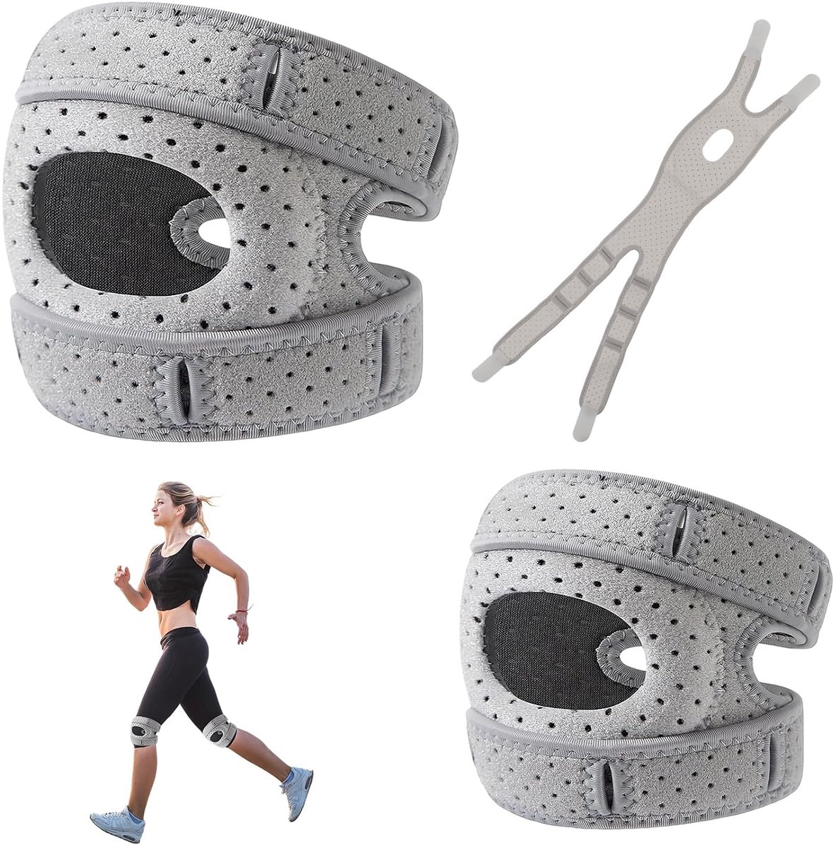Kniebandage, 2 stuks, patella stabiliserende knieorthese, pijnverlichting, kniebeschermers voor sporters, stabiliserende kniehulp, voor dansen, touwspringen, belastingsvermindering
