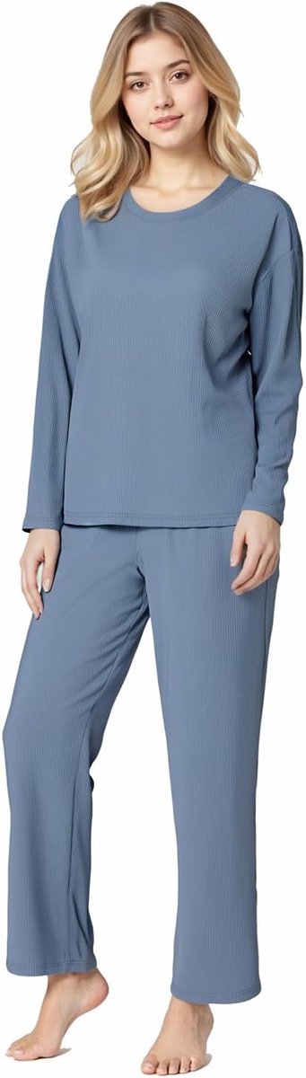 Pyjama voor dames, winter, 2-delig, warm, van fleece, bovendeel met lange mouwen en broek, pyjama met zakken, nachtkleding, zacht en comfortabel, om te ontspannen