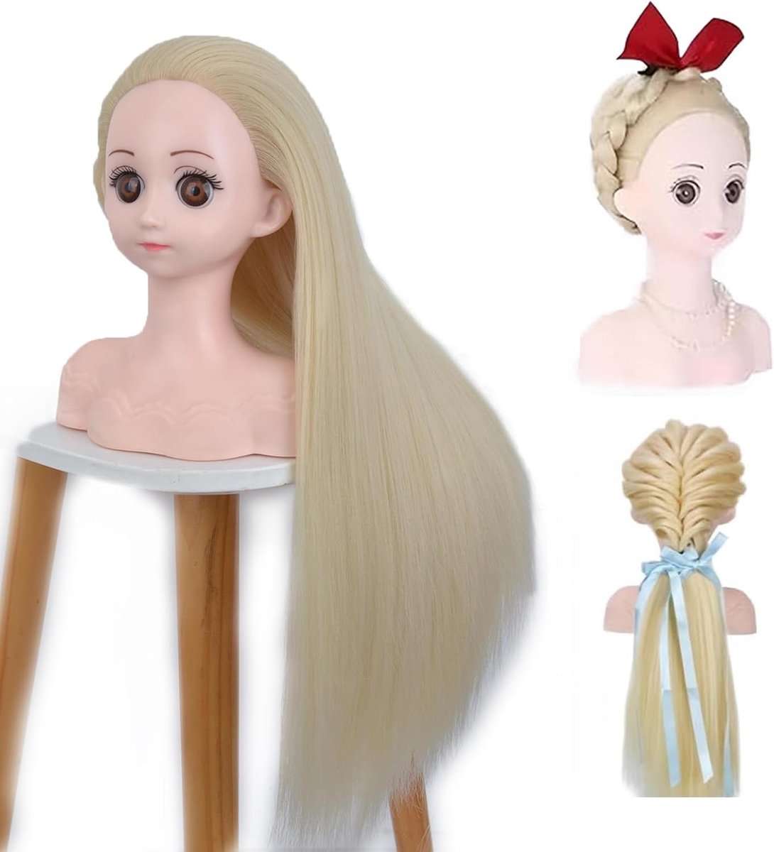 Mannequin Hoofd met Synthetisch Steil Haar Pop Hoofd, 613 #