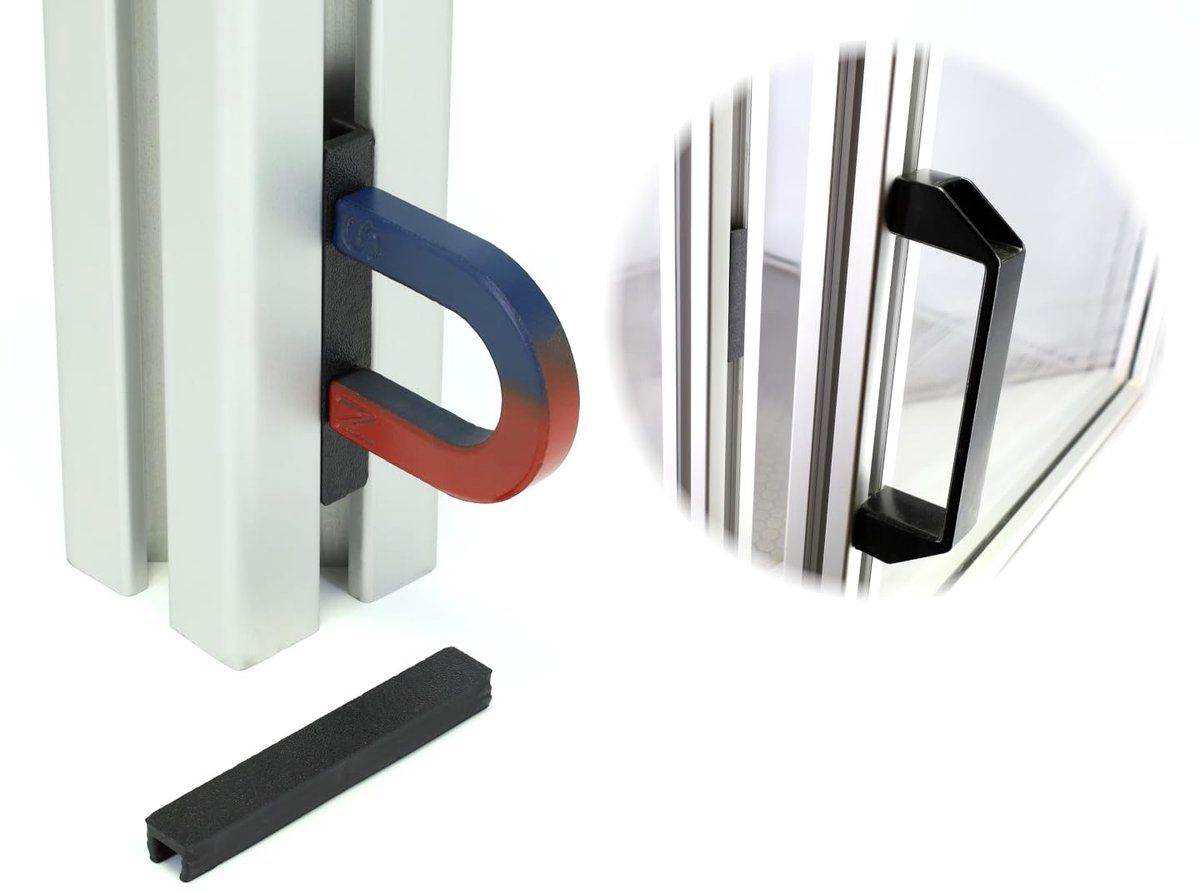 Magneten voor bevestiging aan constructieprofiel, snelle montage in groef met push-click-functie voor deuren, schuifregelaars (8, zwart, groef 8)
