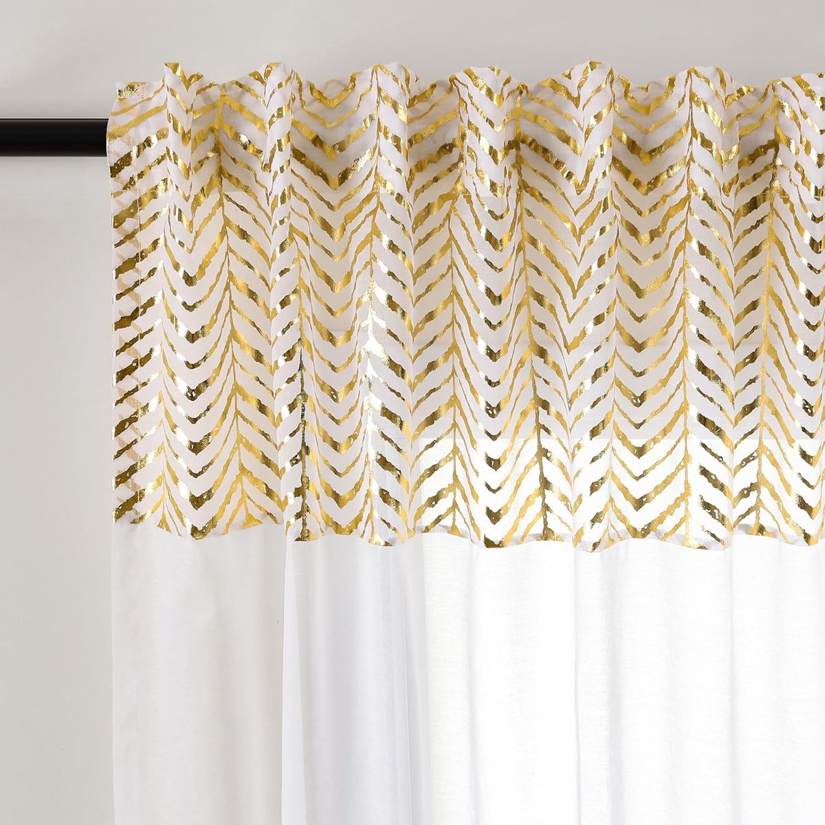 Kerstgordijnen Goud Wit met Rimpellint Transparante Gordijnen voor Woonkamer Slaapkamer voor Railssysteem 243 cm Lang Gordijn Rail Gordijnsjaal met Sierbanden Set van 2 Modern