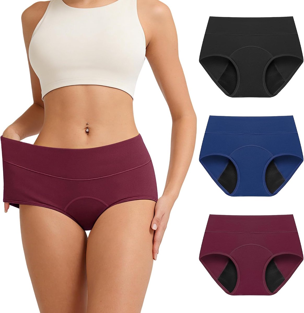 Menstruatie-onderbroek voor dames, katoen, absorberende slips, 4 lagen, hoge taille, menstruatie-onderbroek na de geboorte, herbruikbaar, lekvrij, wasbaar, ademend
