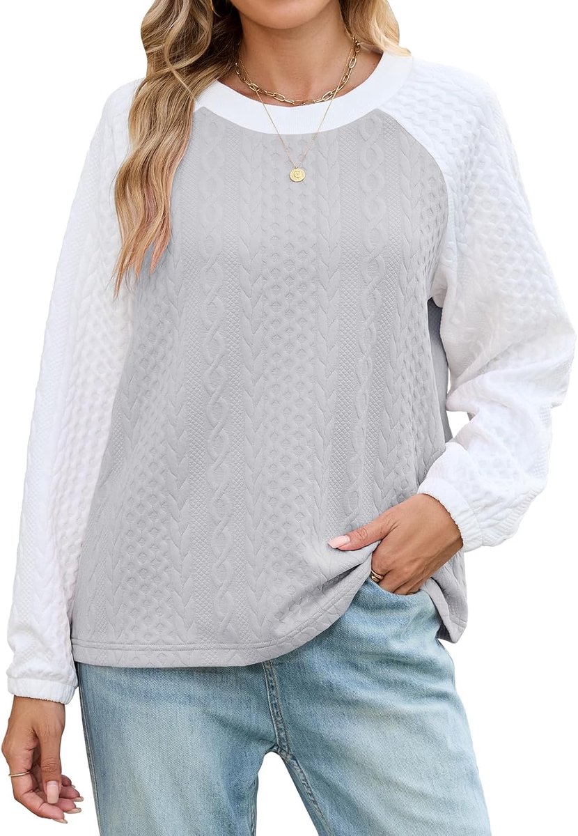 Tops met lange mouwen voor dames, dunne trui, casual sweatshirt met ronde hals, kleurblok, herfst, trendy outfits, los T-shirt