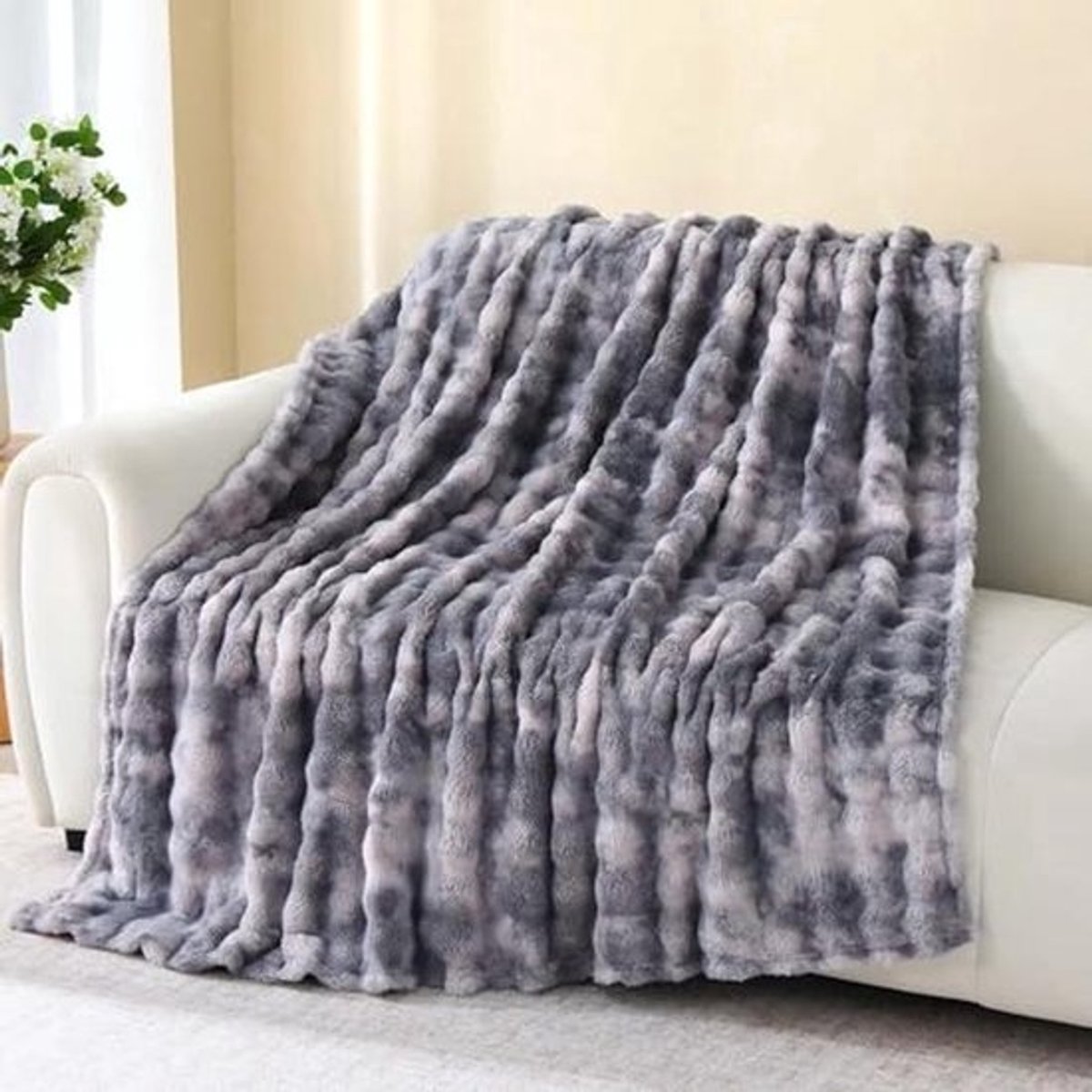 Wollige Bubbeldeken - Zachte Fleecedeken voor Bank en Bed, Grijs, 130 x 150 cm