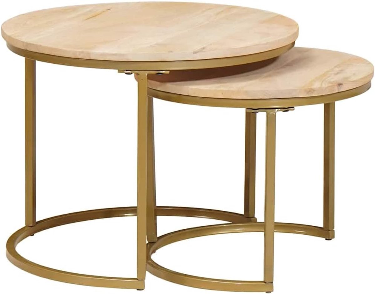 Salontafels, 3 stuks, van massief acaciahout met natuurlijk oppervlak, voor woonkamer en hal, set tafels, acaciahout, bijzettafels