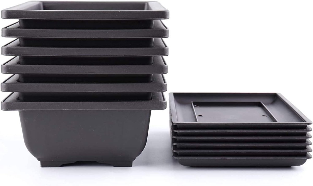Set van 6 bonsai-trainingspotten van 22 cm klassieke diepe vochtigheidstrays met ingebouwde mesh plastic vierkante pot en bonsaiplanten kweekpotten
