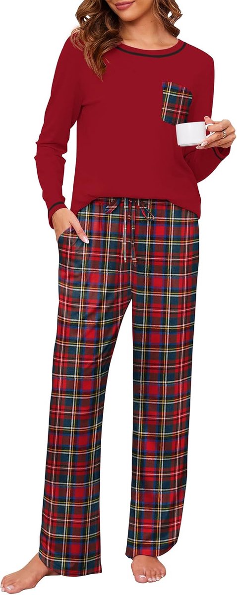Pyjama voor vrouwen set 2-delige lounge sets print lange mouw zachte pyjama set loungewear nachtkleding met zakken