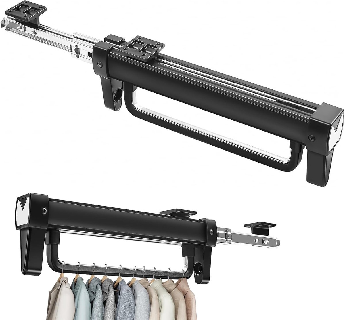 Kledingstang voor kast, uittrekbaar, 31 cm, intrekbare uittrekbare kledingstang, dubbele rail-broekhouder, uittrekbaar, kledingstang, verstelbaar, voor het opbergen van broeken, kleding, sjaals