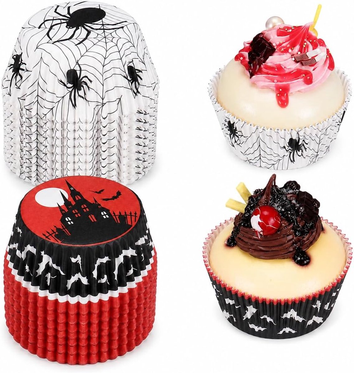 200 stuks cupcakevormen voor Halloween, met 150 stuks voor gebak, desserts en feestdecoraties met horrorthema