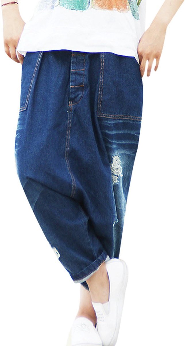 Dames Elastische taille Breed been Harembroek Hole Jeans
