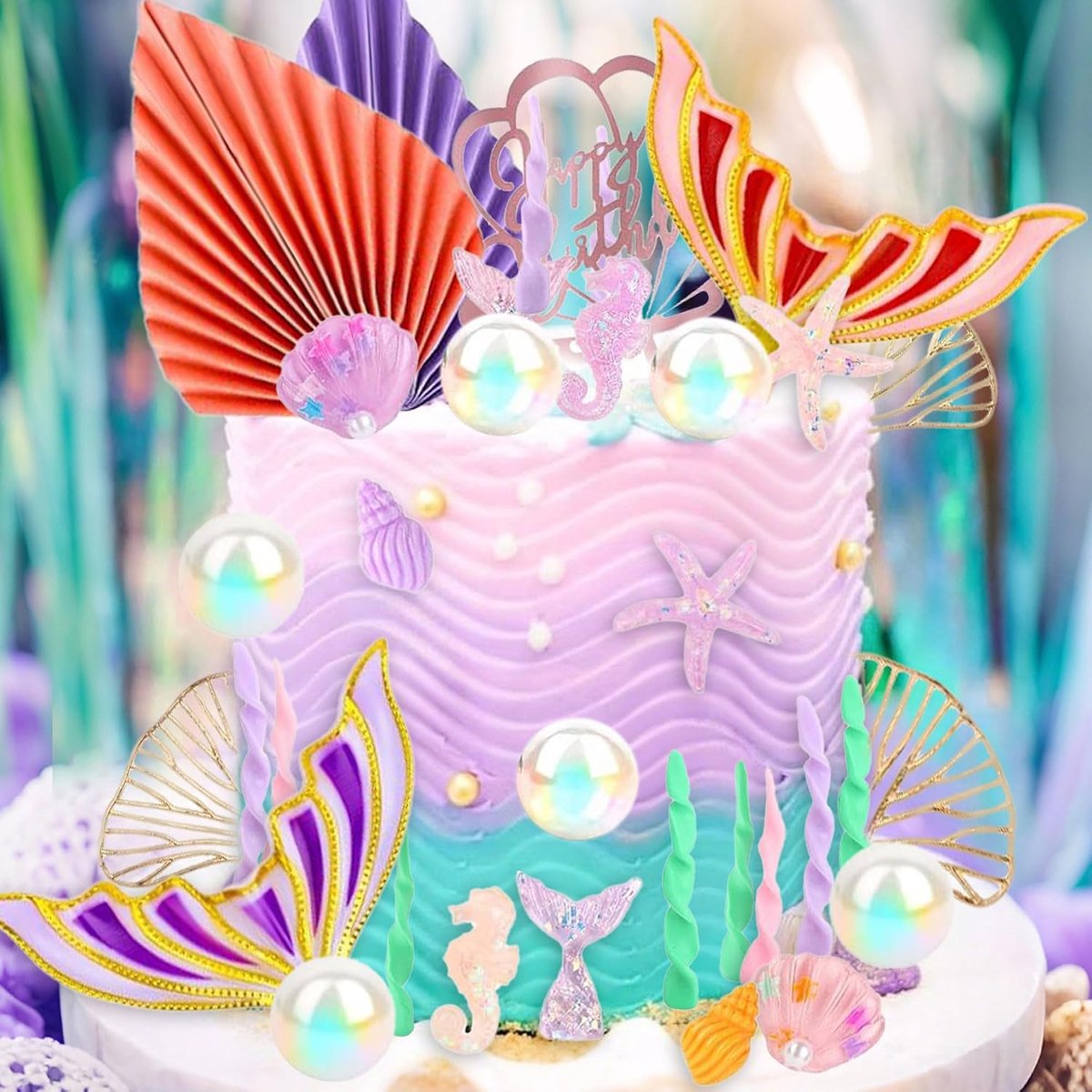 Onder de zee taartdecoratie schelp taarttopper zeemeermin staart
