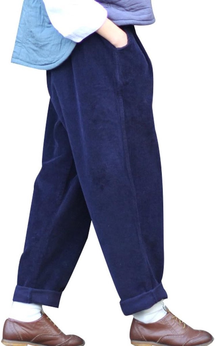 Dames Elastische taille Corduroy Broek met zakken