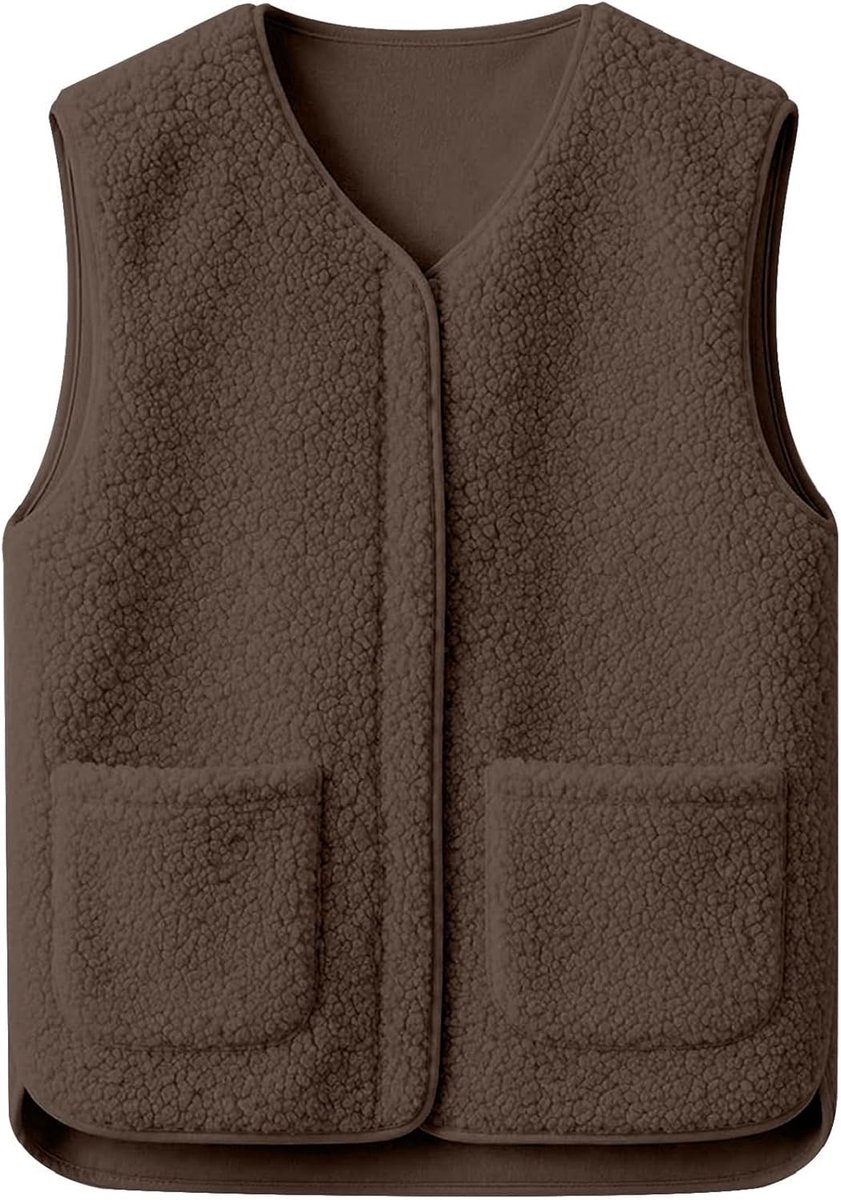 Teddy vest voor dames, teddyfleece, mouwloos fleecevest met zakken, ritssluitingen, pluche vest, mantel, wintervest, teddyvesten, wollig fleece vest, winter, herfst