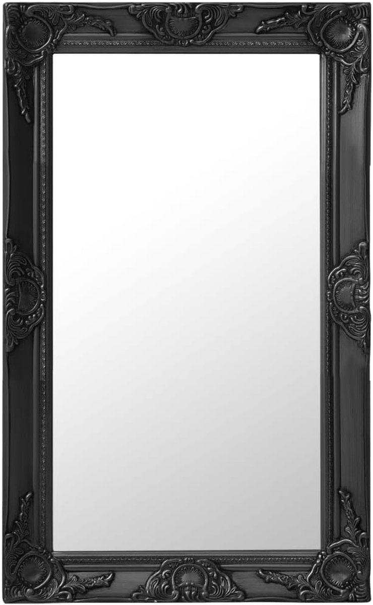 Wandspiegel 50x80 cm zwart antiek houten frame met versieringen decoratieve lijst klassieke stijl