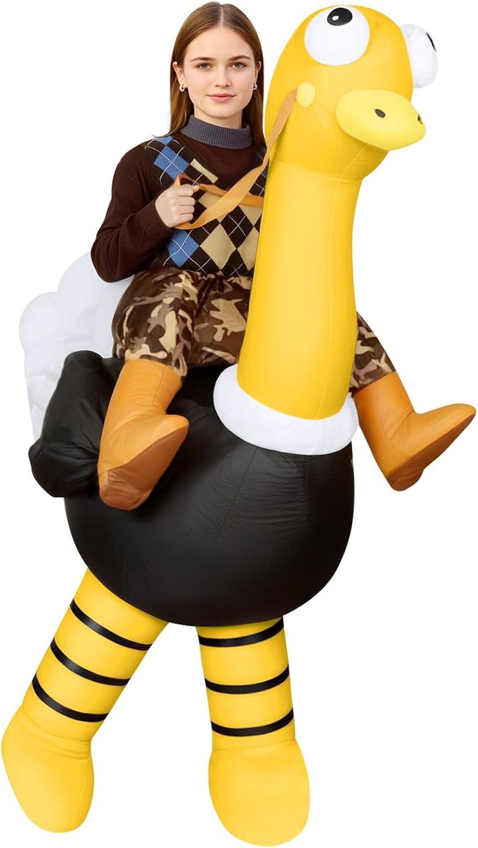 Struisvogelrit, opblaasbaar kostuum voor volwassenen en kinderen, grappige oprit, roze struisvogels, Halloween-kostuums voor Halloween, cosplay, gemaskerd feest