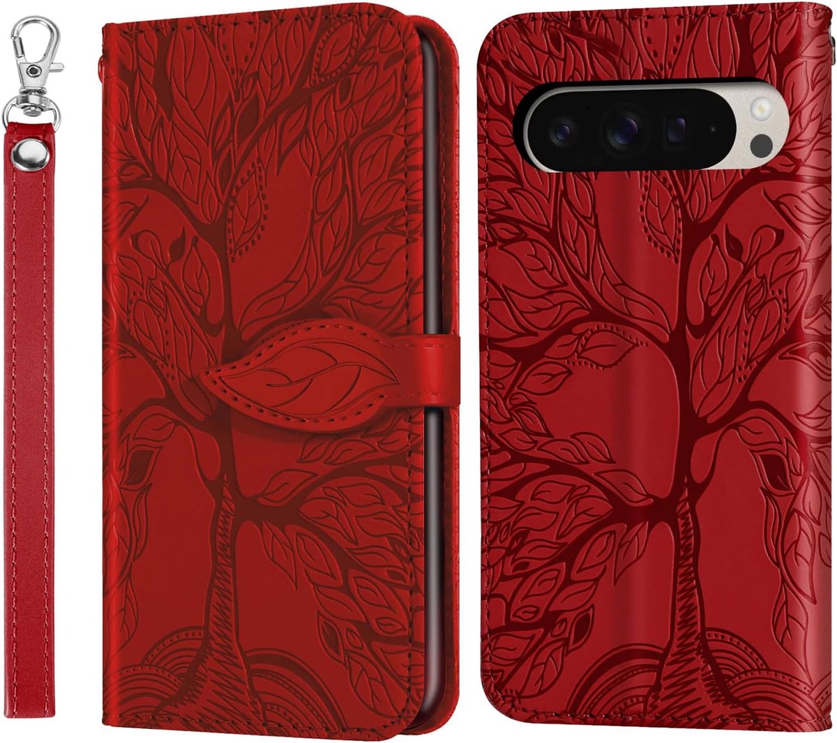 Hoes voor mobiele telefoon voor Google Pixel 9 Pro XL Boom in reliëf PU lederen klaphoes portefeuille tas hoes voor Google Pixel 9 Pro XL hoes holster rood