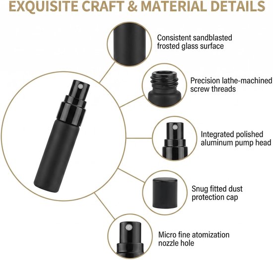 6 Stks 10ml 8,5 ml Zwarte Glazen Spray Flessen Hervulbare Parfum Container Flesjes Reizen Fijne Mist Spray Fles voor Geur Cosmetische Make-up Gebruik — afbeelding 2