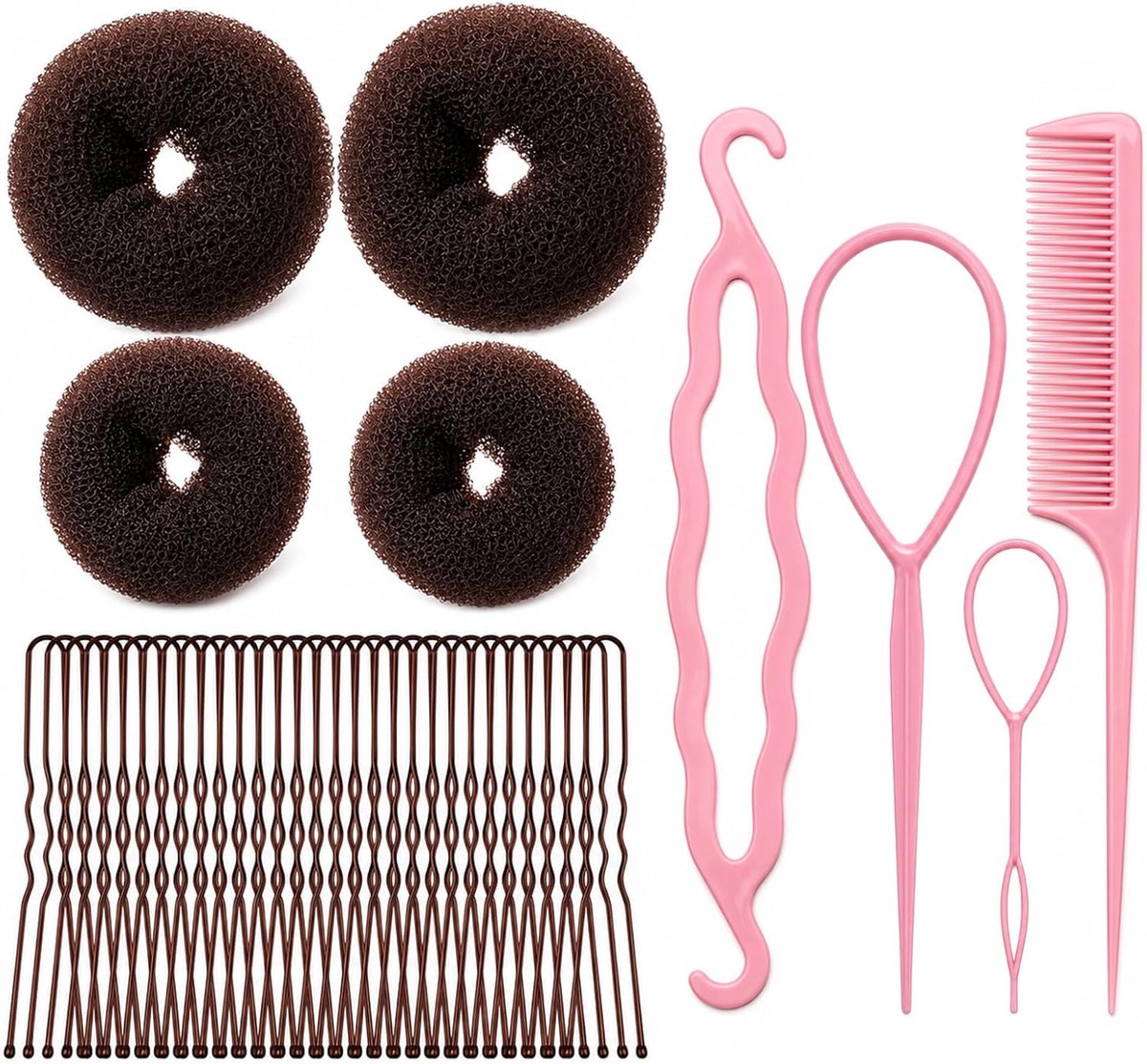 4 stuks donuts en 30 haarspelden, 4 onmisbare accessoires voor kapsels, knotmachine voor dansers, meisjes en vrouwen, 6 + 8 cm