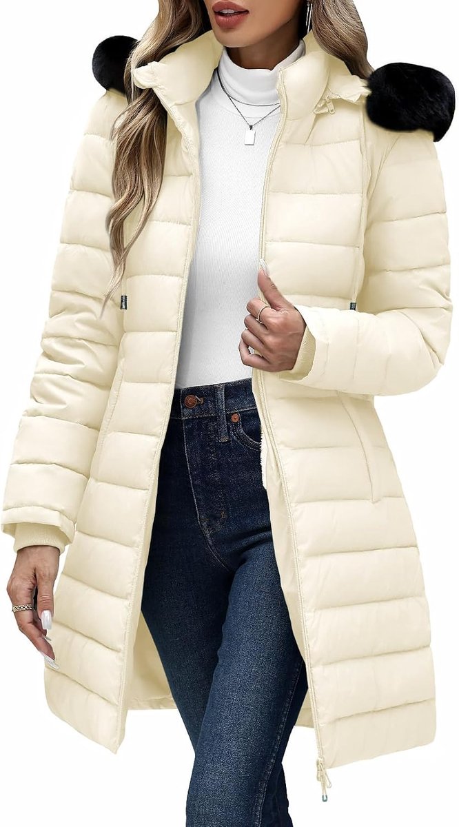 Winterjas voor dames met capuchon en kraag van imitatiebont, warme