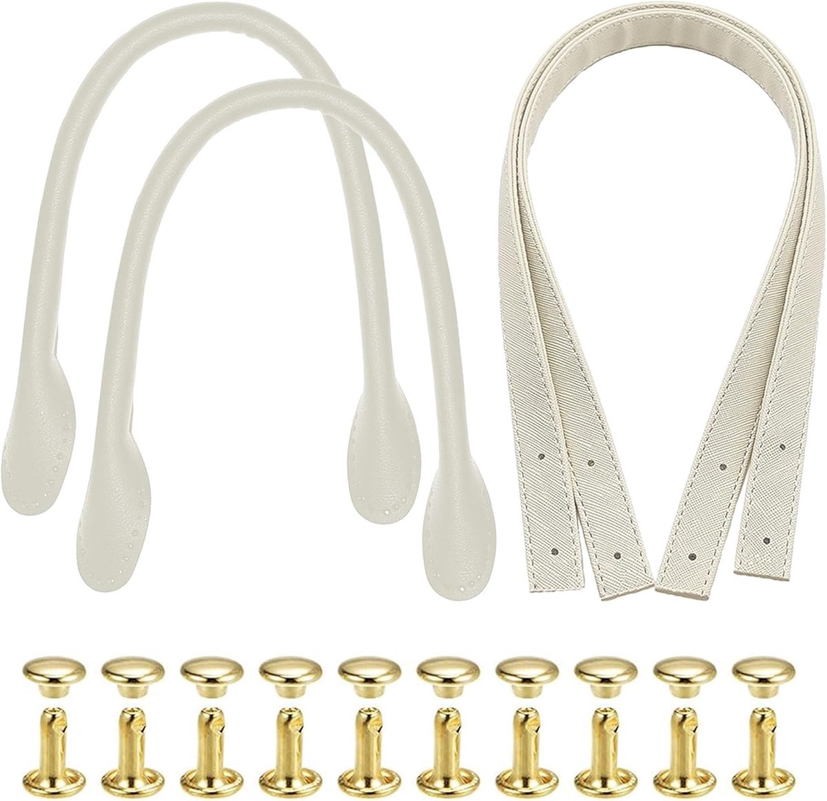 Handtasgrepen van kunstleer, 60 cm en 41,5 cm, vervangende handgrepen voor handtas, accessoires voor het maken en repareren van tassen, vuil wit, 4 stuks