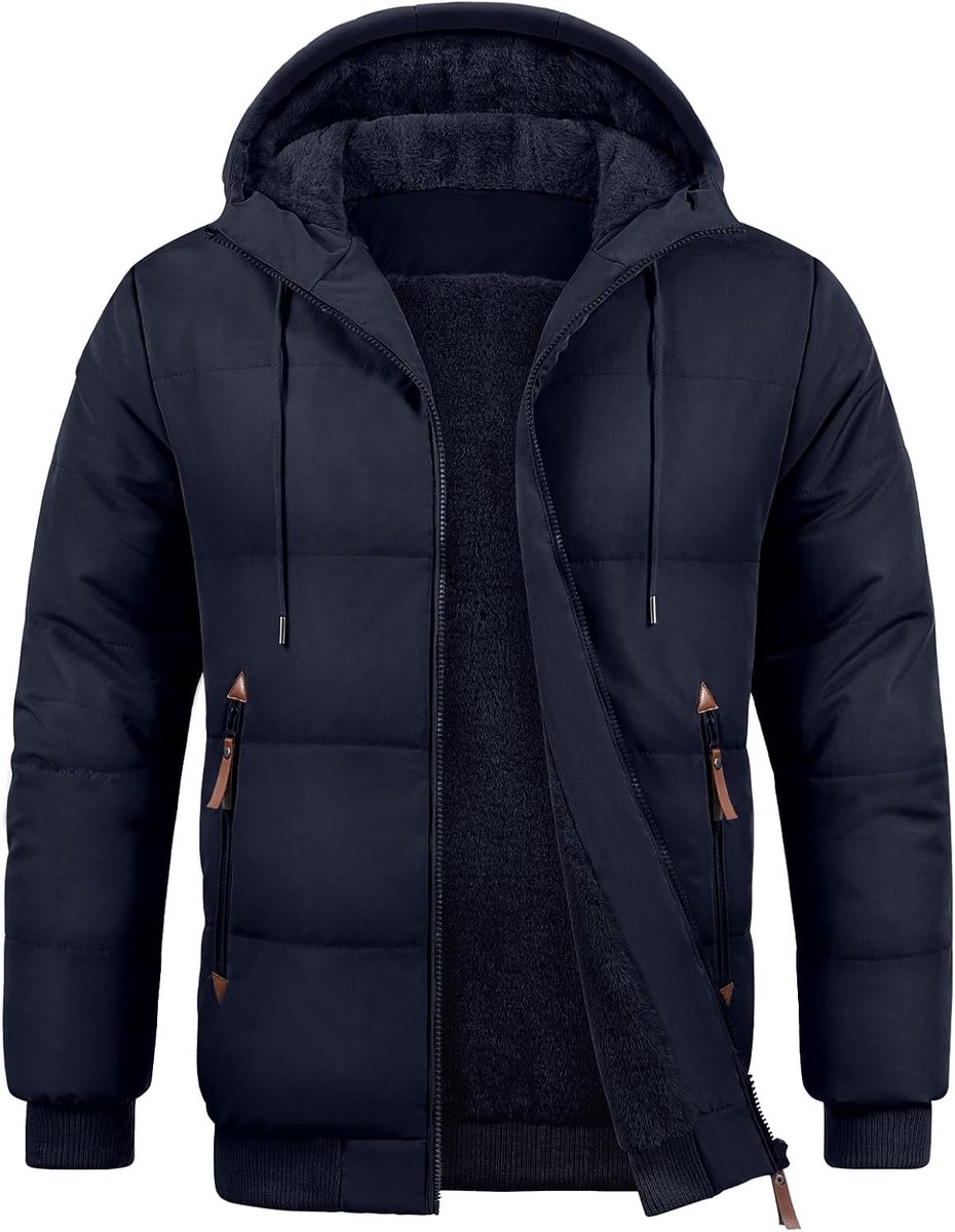 Herenjas voor de winter, fleece, warm, gevoerd, met capuchon en zakken, thermische parka, casual, voor de herfst