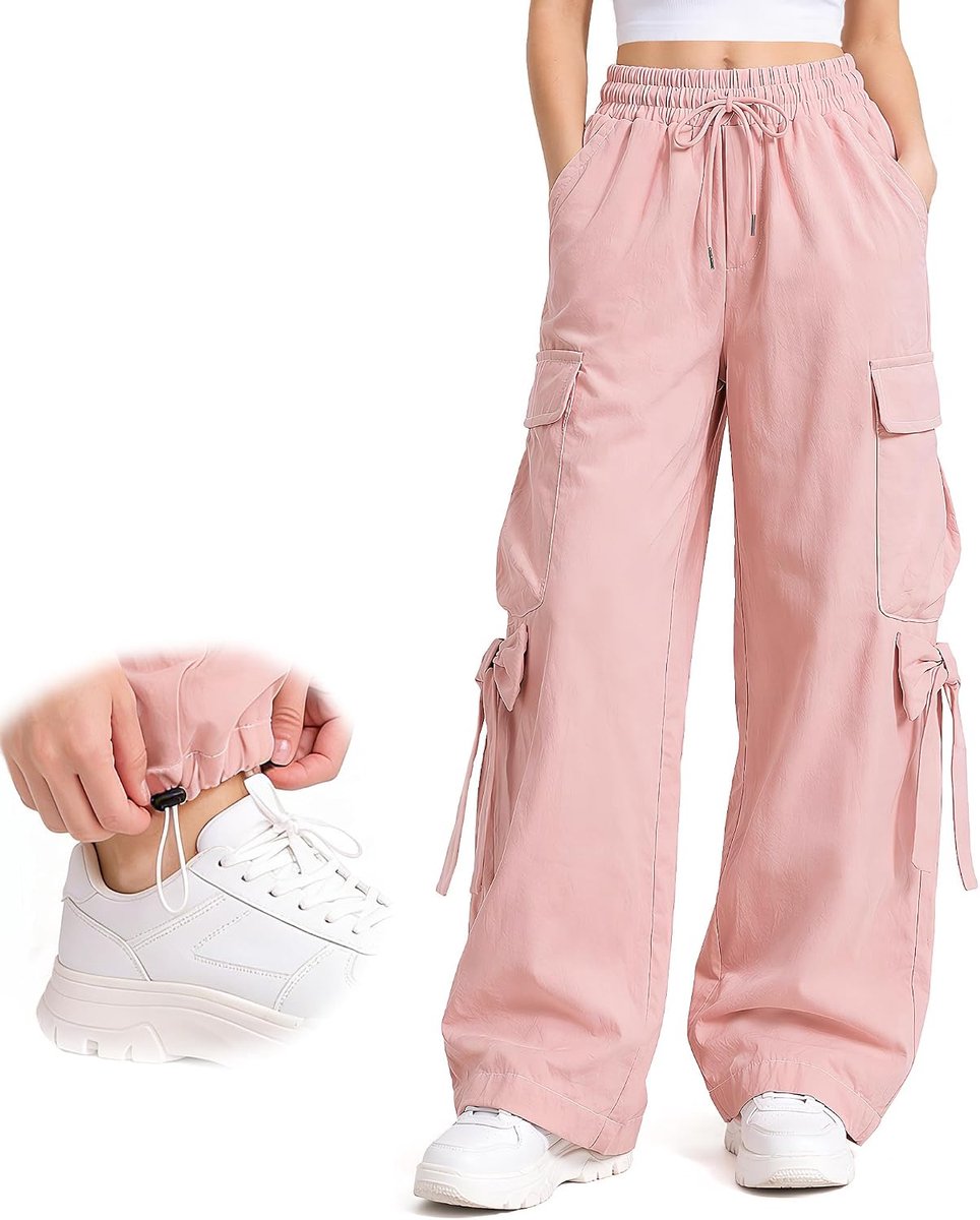 Cargo Broek Baggy Joggingbroek Verstelbare Elastische Band Strik Cargobroek met Zakken Ademend Licht Kinder Vrijetijdsbroek Streetwear Outdoor Broek voor 7-13 Jaar