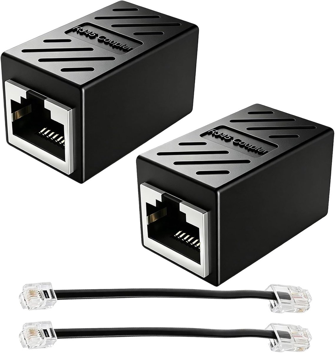 2 stuks RJ45 naar RJ11 adapter + 2 RJ45 splitter, 8P8C naar 6P4C, verguld