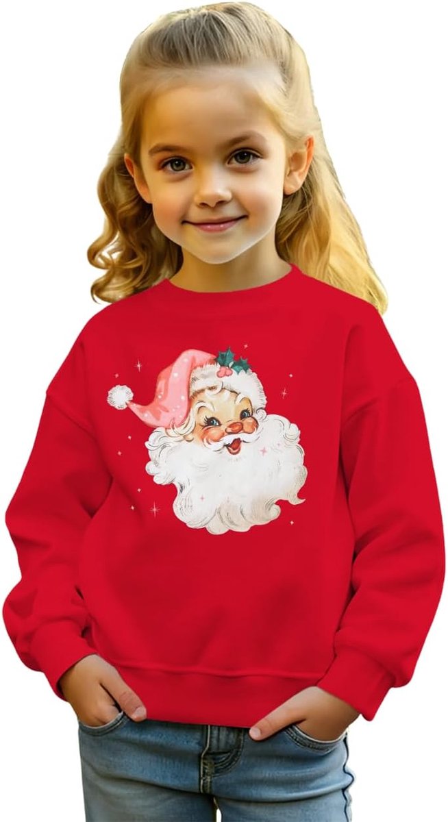 C&M WODRO Kersttrui, uniseks, kinderen, sweatshirt, kerstman, print, pullover, katoen, comfortabele trui, ronde hals, lange mouwen, winter, warme kinderkleding, festivaloutfit