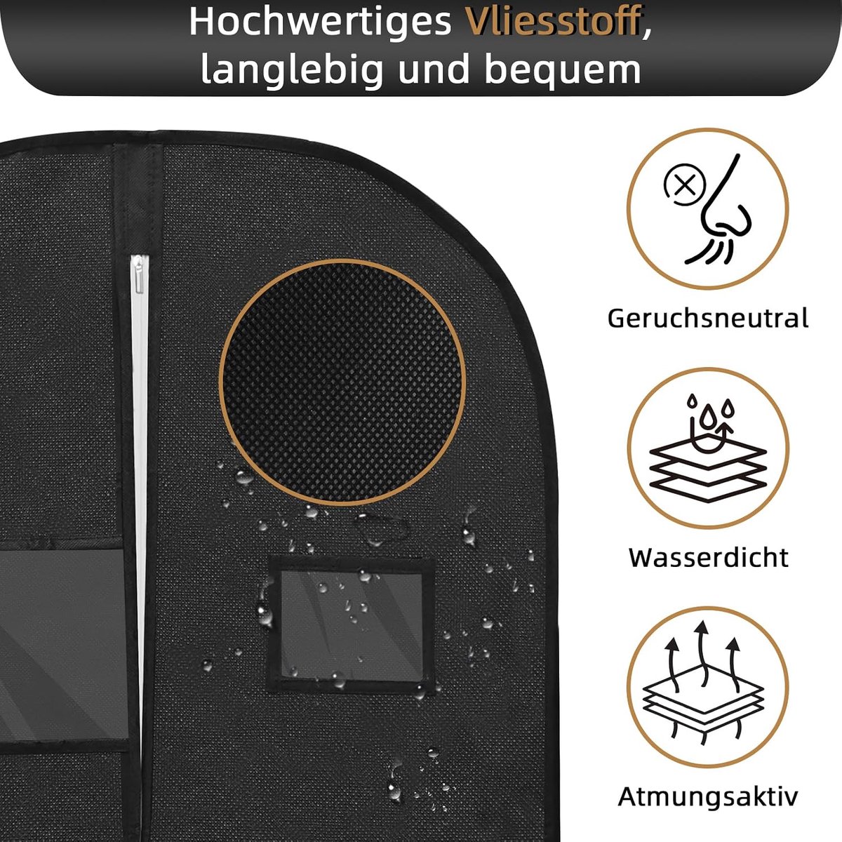 Kledingzak, 125 x 60 cm, hoogwaardige kledinghoes voor pak, jas en jurk, ademende opbergtas voor reizen en bescherming