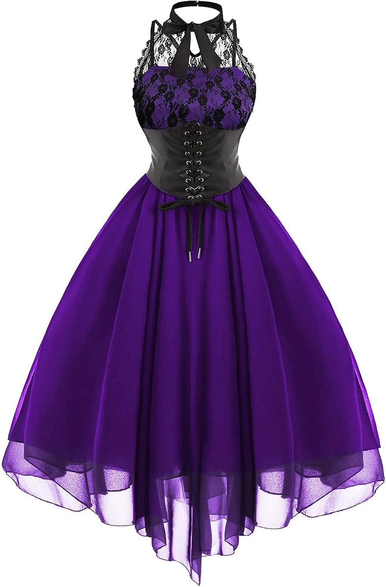 Mouwloos, gothic, kanten jurk, jaren '80, verkleedjurk, korset, halter, kant, swing, cocktail