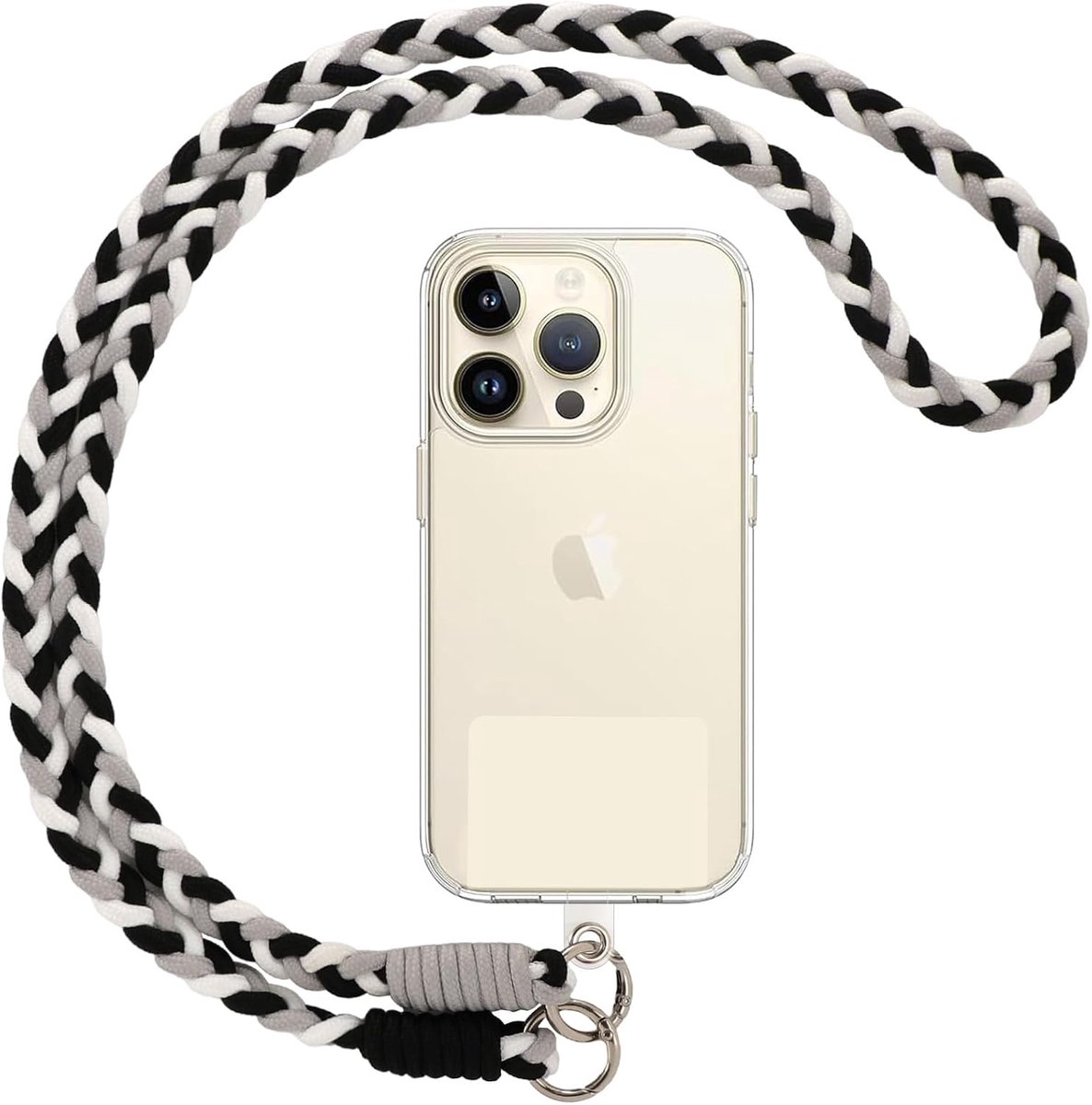 Telefoonkoord met patch, verstelbare nylon riem, compatibel met de meeste telefoonhoesjes, grijs/zwart/wit