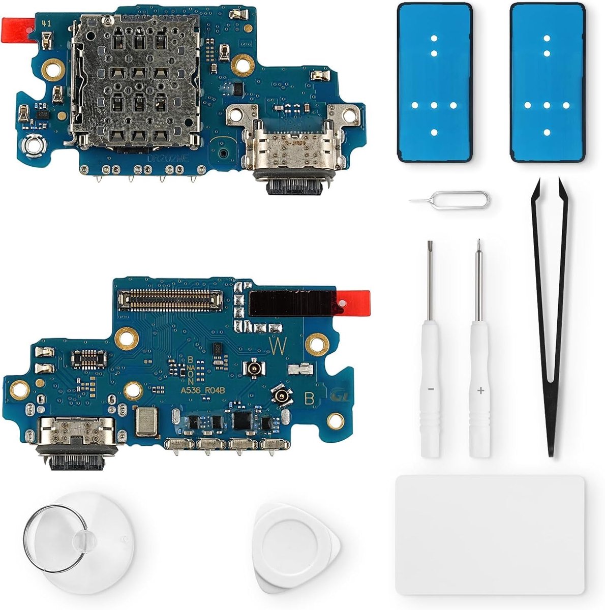Vervanging voor (Samsung Galaxy A53 5G) oplaadpoort USB-oplaadaansluiting microfoon hoofdtelefoonaansluiting met reparatieset
