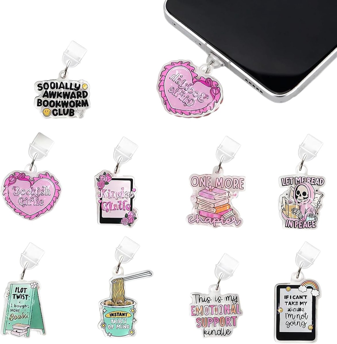 9 stuks grappige stofstekkers met motief, stofstekker type C voor e-reader, accessoires voor e-reader, cadeau voor boekenliefhebbers, lezers, mannen, vrouwen, leraren, studenten