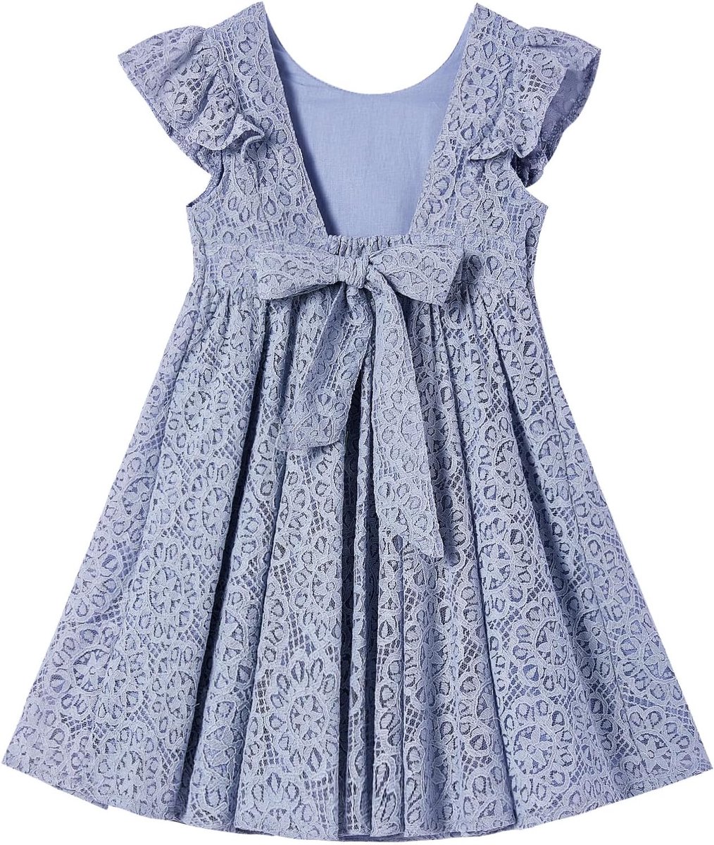 Feestjurk voor kleine meisjes, blote rug, platte mouwen, kant, feestjurk, kinderjurk