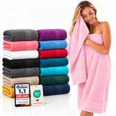 Serviettes de bain Komfortec, 2x Serviette de bain 70x140 cm, Serviettes de douche, 100% Katoen, Handdoeken, Tissu éponge, Doux et Absorbant, Rose fleur