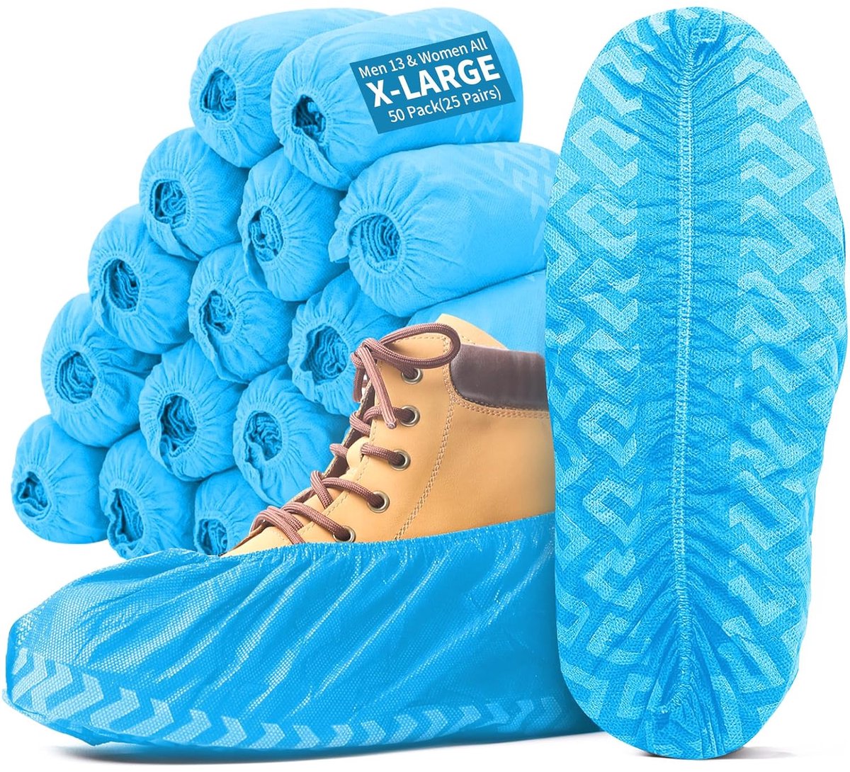 Schoenovertrekken, blauw, antislip, vliesstof, wegwerp/herbruikbaar - 50 stuks (25 paar), scheurvast en doorwrijvingsbestendige overschoenen, XL, eenheidsmaat, rekbaar, past tot maat 47 EU