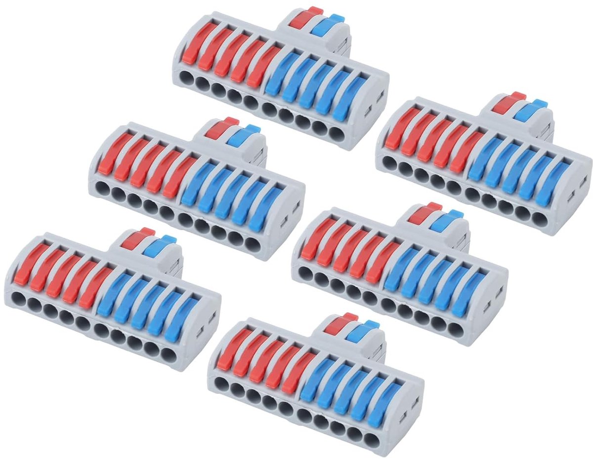 6 Stuks DIN-rail Eindblokken, 2 in 10 Eindblokken, Doe-het-zelf Elektrische Draadconnectoren Splitsen, voor Elektrische Draden