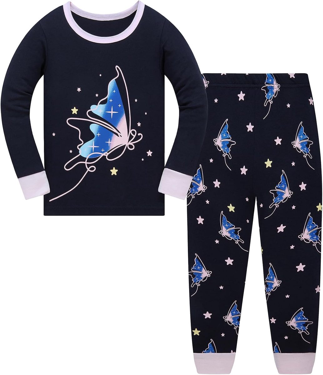 Kinderpyjama voor meisjes, eenhoorn, lange mouwen, 100% katoen, nachtkleding, winter, Kerstmis, pyjamaset, maat 92-152, 1-12 jaar