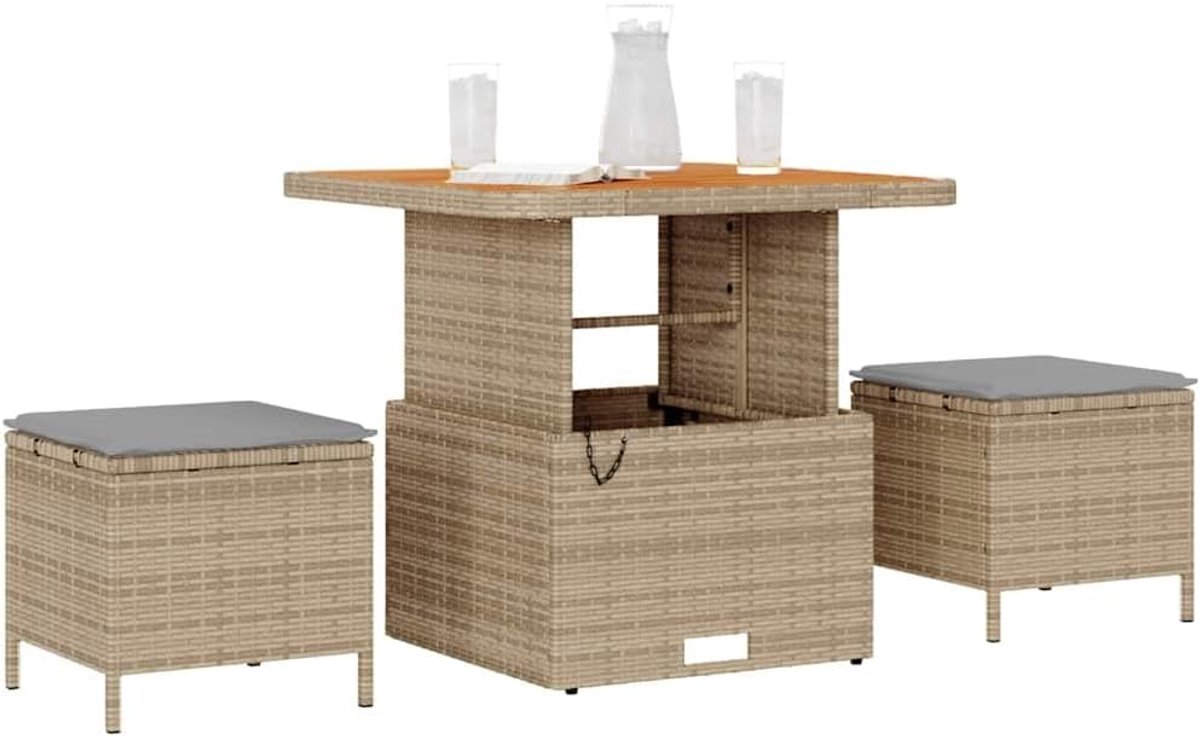 Eettafelset 3 st Beige poly rattan