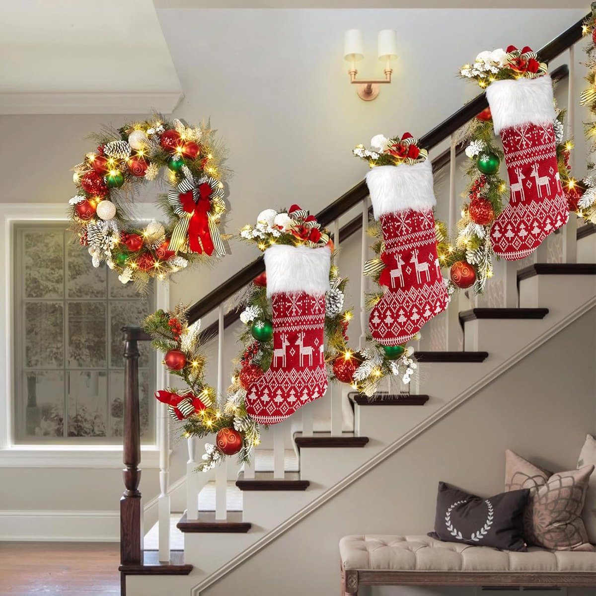 Kousen kerstsokken, Knitted Style3, One size