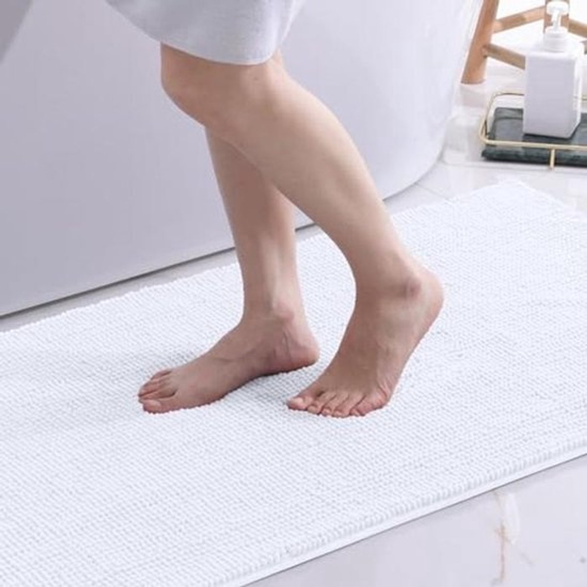 Zachte Chenille Badmat Antislip Vaatdoek Herbruikbaar 60 x 90 cm Wit