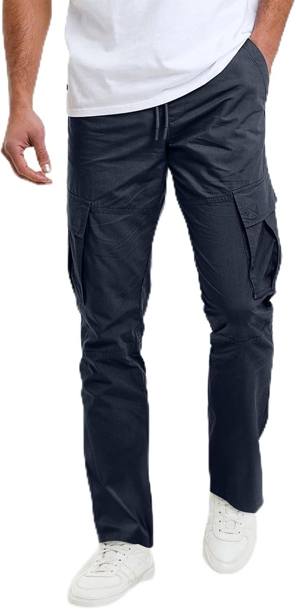Cargobroek voor heren, chino elastische taille met trekkoord, joggingbroek voor heren, outdoor, vrijetijdsbroek met zakken, M-3XL