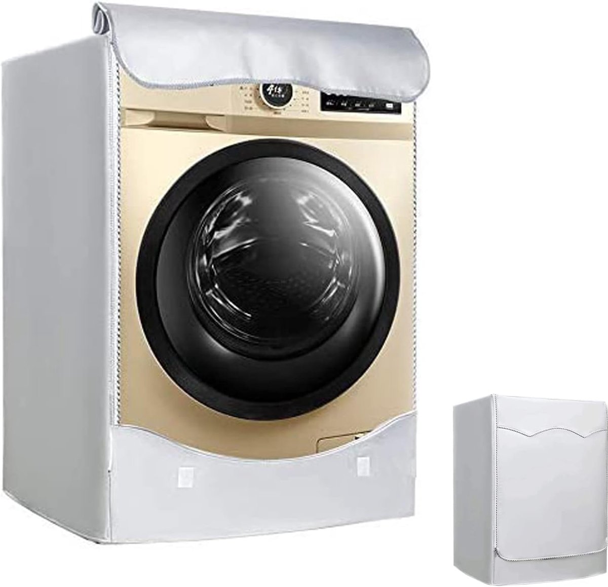 Wasmachineafdekking, zilverkleurig, waterdichte afdekking voor wasmachine, voorlader, droger, instelbare maat, 420D Oxford-weefsel, voor wasmachine, voorlader, droger L (60 cm x 56 cm x 85 cm)