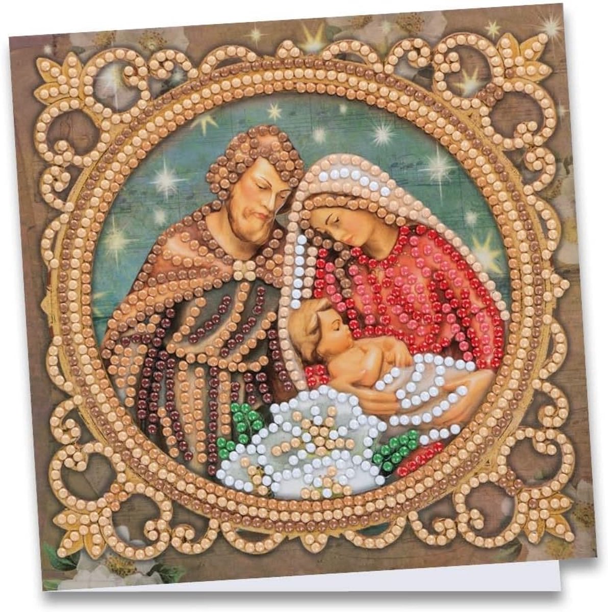 Mit Herz Diamond-Painting-wenskaart, 16 x 16 cm, 370 g/m², inclusief envelop en gereedschap, heilige familie