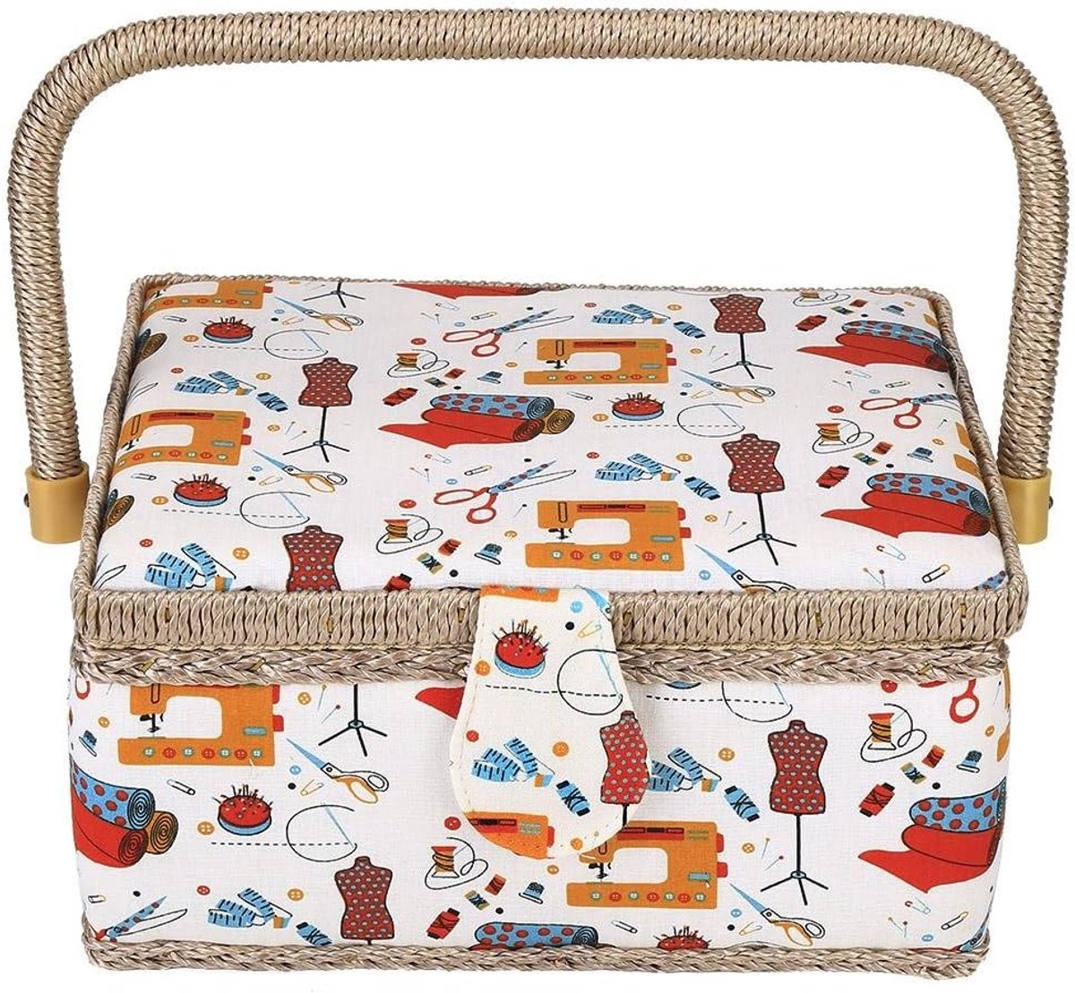 Naaimand, vintage stoffen naaidoos naaiset Opbergdoos met verwijderbare lade Binnenzak voor naaibenodigdheden(Oranje)