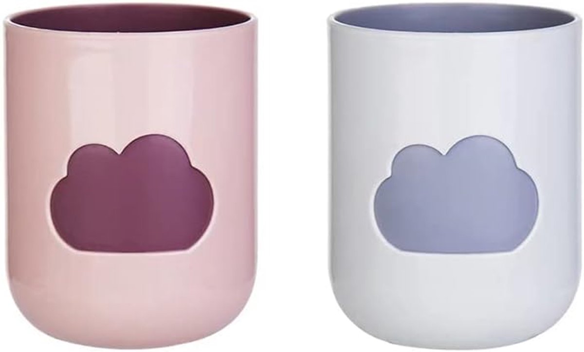 Little Monster Tweekleurige Badkamer Tandenborstel Cup Huishoudelijke Cartoon Water Cup. (Licht Roze & Off Wit)
